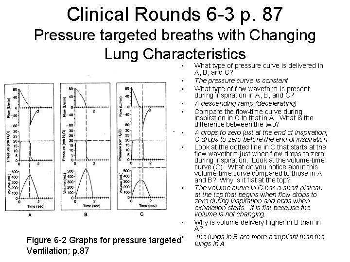 Clinical Rounds 6 -3 p. 87 Pressure targeted breaths with Changing Lung Characteristics •