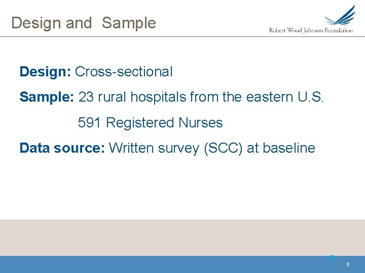 Design and Sample Design: Cross-sectional Sample: 23 rural hospitals from the eastern U. S.