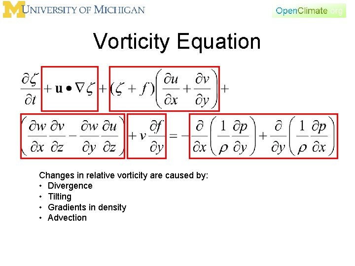 Vorticity Equation Changes in relative vorticity are caused by: • Divergence • Tilting •