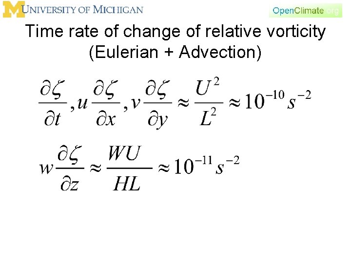 Time rate of change of relative vorticity (Eulerian + Advection) 