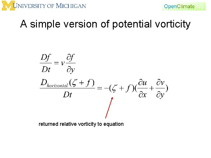 A simple version of potential vorticity returned relative vorticity to equation 