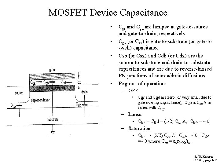 MOSFET Device Capacitance • • Cgs and Cgd are lumped at gate-to-source and gate-to-drain,