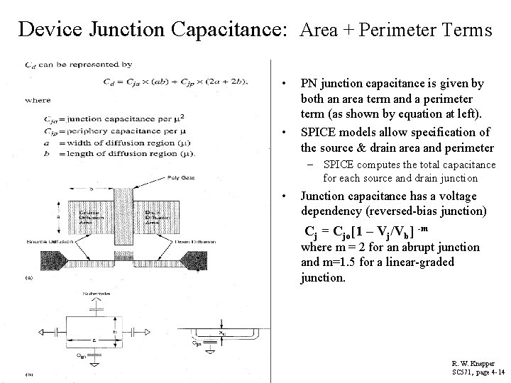 Device Junction Capacitance: Area + Perimeter Terms • • PN junction capacitance is given