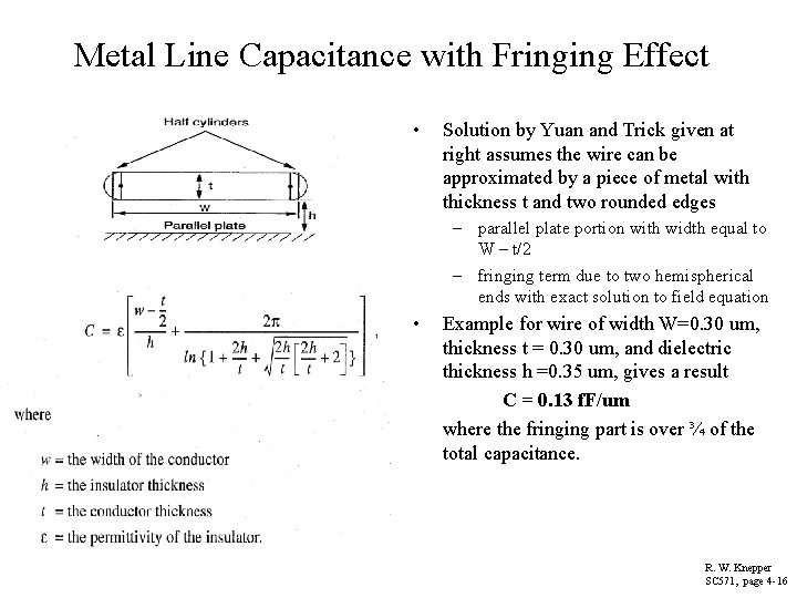 Metal Line Capacitance with Fringing Effect • Solution by Yuan and Trick given at