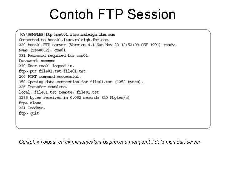 Contoh FTP Session Contoh ini dibuat untuk menunjukkan bagaimana mengambil dokumen dari server 