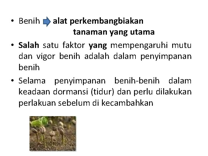  • Benih alat perkembangbiakan PENDAHULUAN tanaman yang utama • Salah satu faktor yang