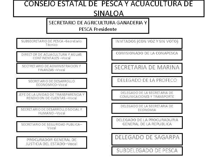 CONSEJO ESTATAL DE PESCA Y ACUACULTURA DE SINALOA SECRETARIO DE AGRICULTURA GANADERIA Y PESCA