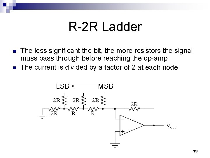 R-2 R Ladder n n The less significant the bit, the more resistors the