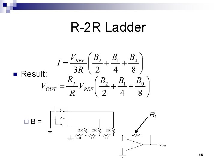 R-2 R Ladder n Result: ¨ Bi = Value of Bit i Rf 15