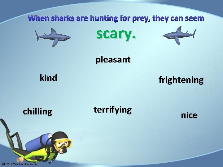 When sharks are hunting for prey, they can seem scary. pleasant kind chilling ©