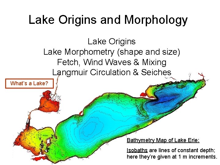 Lake Origins and Morphology Lake Origins Lake Morphometry (shape and size) Fetch, Wind Waves