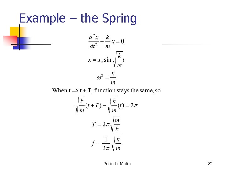 Example – the Spring Periodic Motion 20 Example – the Spring Periodic Motion 20