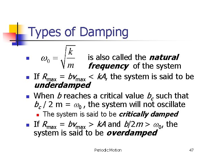 Types of Damping n n n If Rmax underdamped When b reaches a critical Types of Damping n n n If Rmax underdamped When b reaches a critical