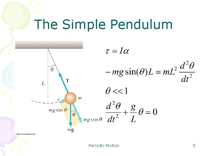 The Simple Pendulum Periodic Motion 5 The Simple Pendulum Periodic Motion 5