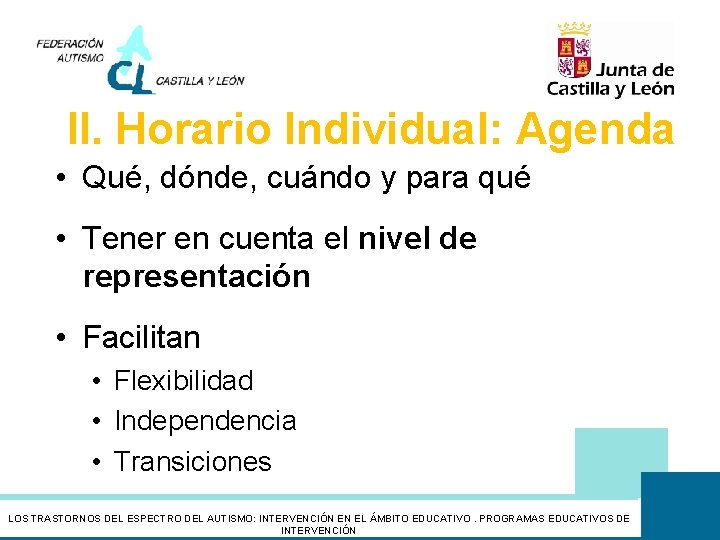 II. Horario Individual: Agenda • Qué, dónde, cuándo y para qué • Tener en