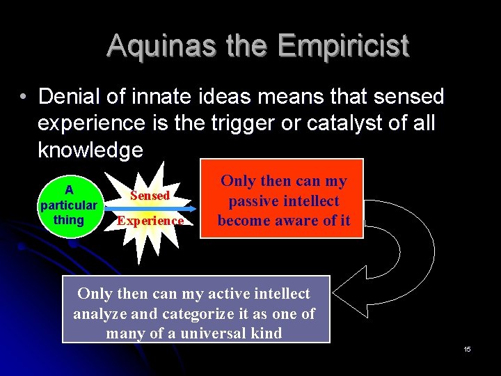 Aquinas the Empiricist • Denial of innate ideas means that sensed experience is the