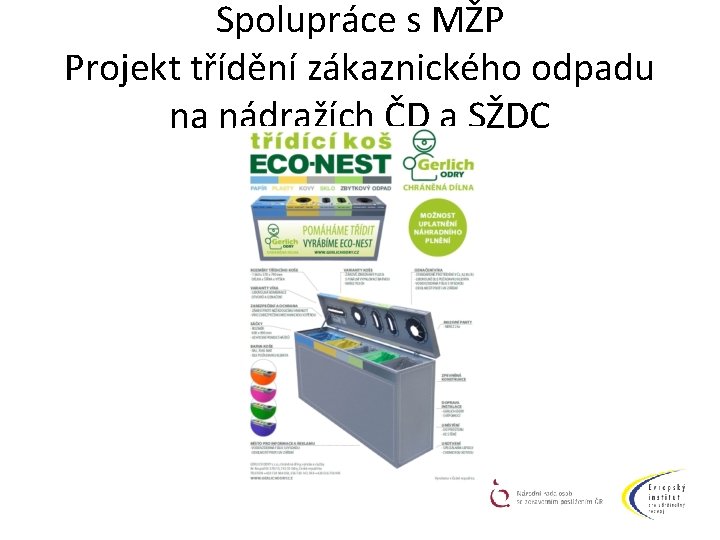 Spolupráce s MŽP Projekt třídění zákaznického odpadu na nádražích ČD a SŽDC 