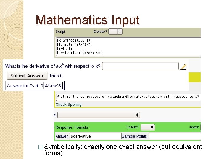 Mathematics Input � Symbolically: forms) exactly one exact answer (but equivalent 