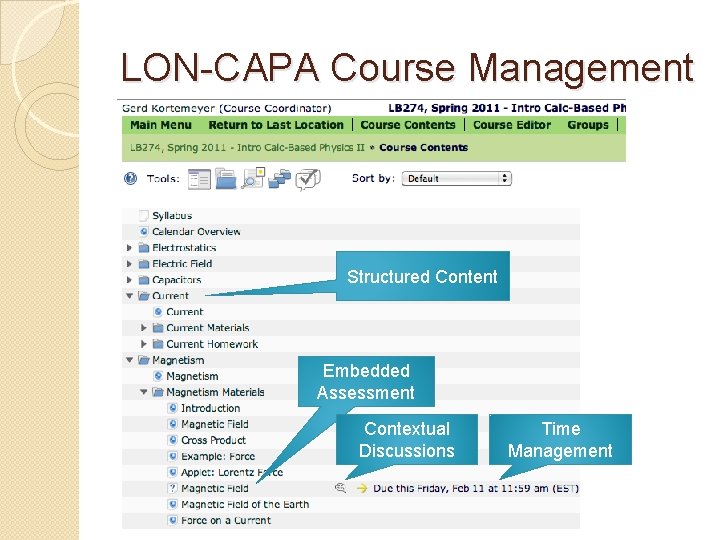 LON-CAPA Course Management Structured Content Embedded Assessment Contextual Discussions Time Management 