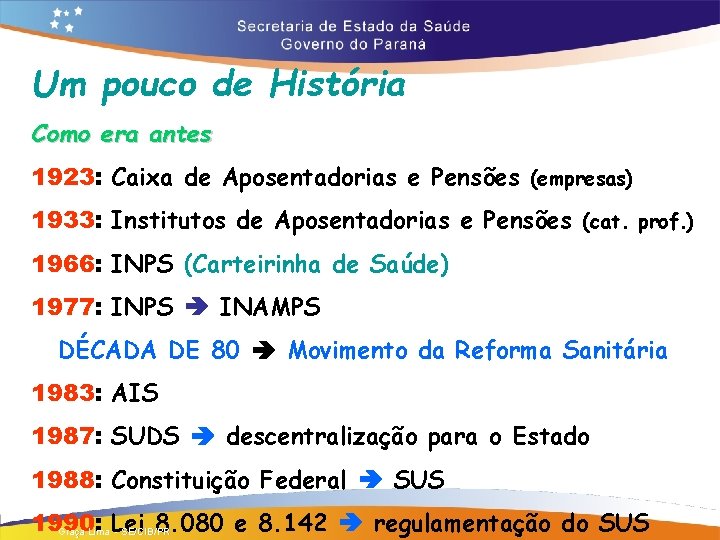 Um pouco de História Como era antes 1923: Caixa de Aposentadorias e Pensões (empresas)