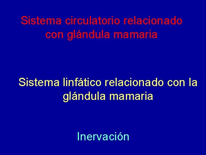 Sistema circulatorio relacionado con glándula mamaria Sistema linfático relacionado con la glándula mamaria Inervación