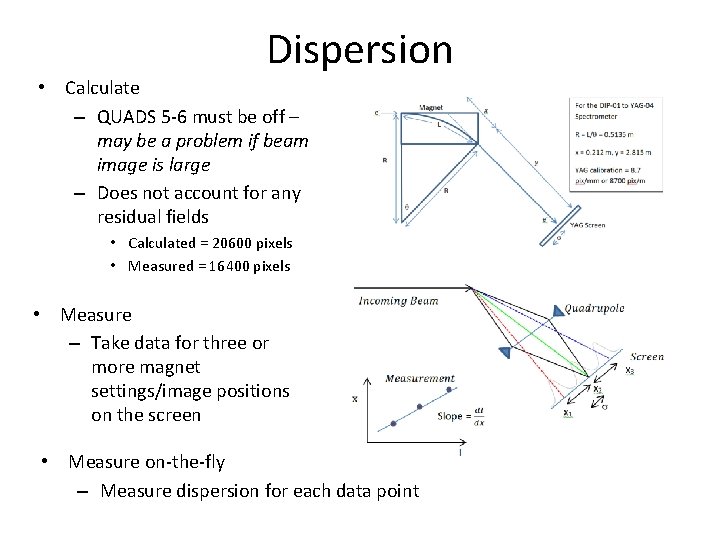 Dispersion • Calculate – QUADS 5 -6 must be off – may be a