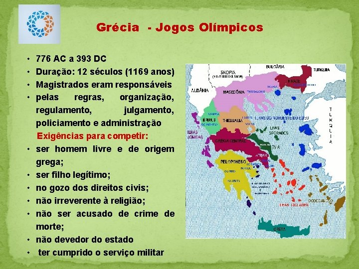 Grécia - Jogos Olímpicos • • 776 AC a 393 DC Duração: 12 séculos