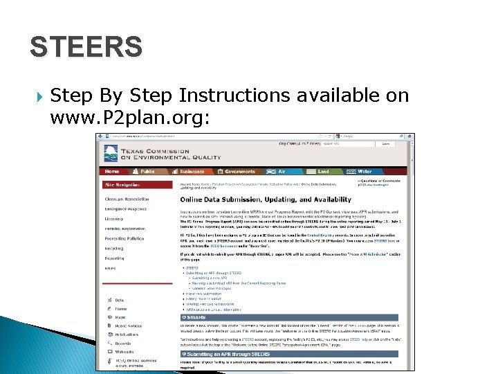 STEERS Step By Step Instructions available on www. P 2 plan. org: 