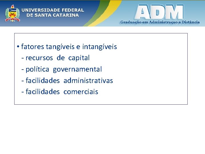  • fatores tangíveis e intangíveis - recursos de capital - política governamental -