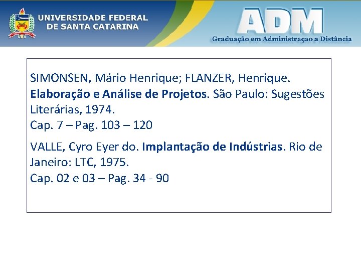 SIMONSEN, Mário Henrique; FLANZER, Henrique. Elaboração e Análise de Projetos. São Paulo: Sugestões Literárias,