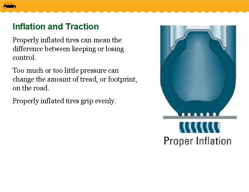 Inflation and Traction Properly inflated tires can mean the difference between keeping or losing