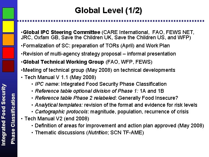 Global Level (1/2) • Global IPC Steering Committee (CARE International, FAO, FEWS NET, JRC,