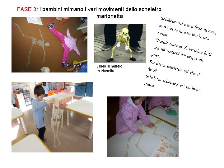 FASE 3: i bambini mimano i vari movimenti dello scheletro marionetta Sch Video scheletro