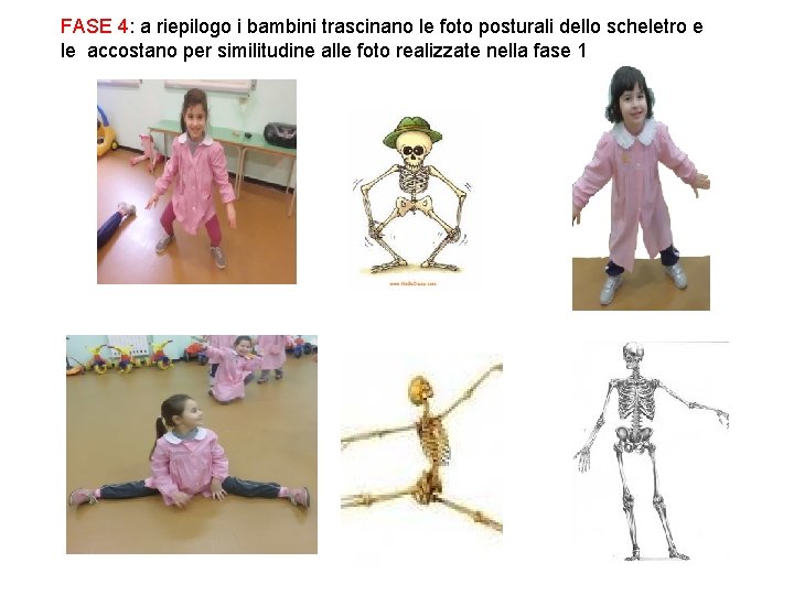 FASE 4: a riepilogo i bambini trascinano le foto posturali dello scheletro e le