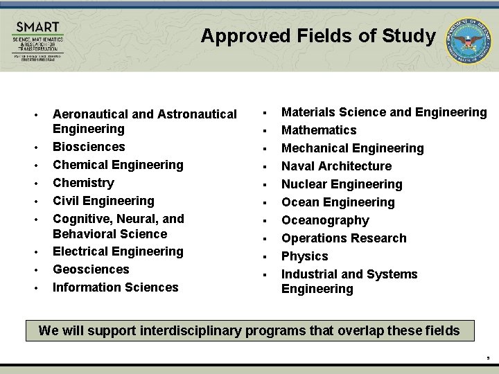 Approved Fields of Study • • • Aeronautical and Astronautical Engineering Biosciences Chemical Engineering