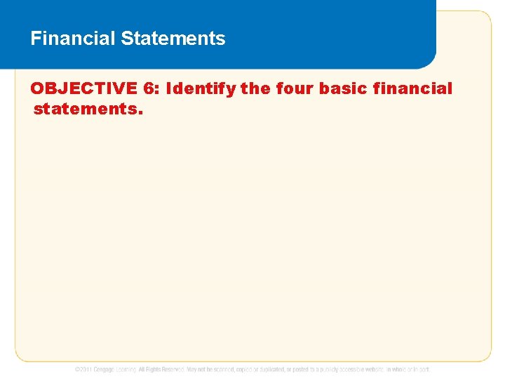 Financial Statements OBJECTIVE 6: Identify the four basic financial statements. 