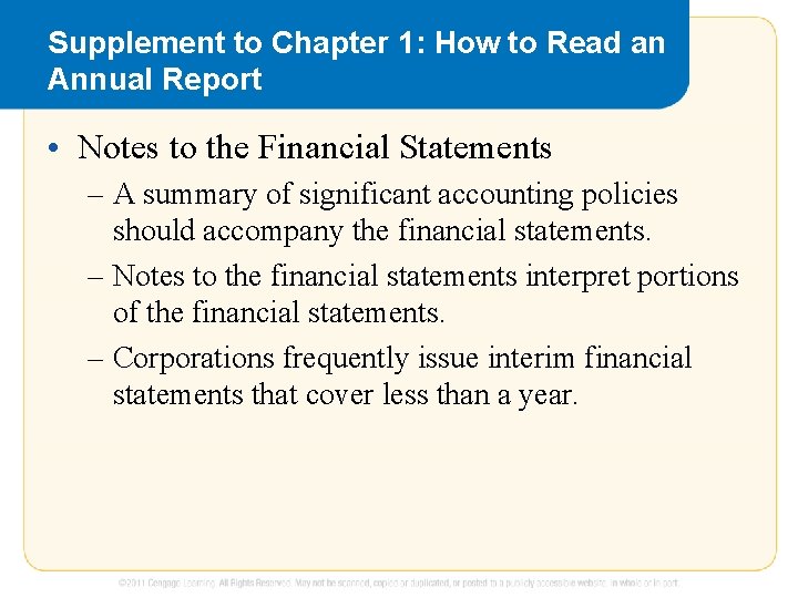 Supplement to Chapter 1: How to Read an Annual Report • Notes to the