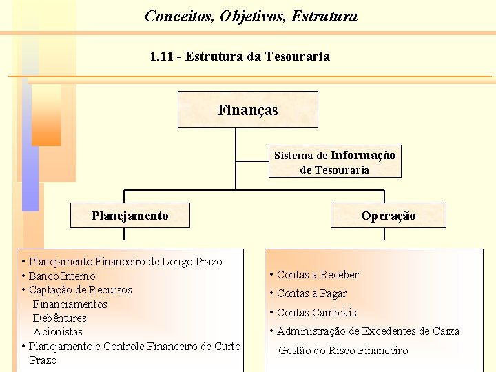 Conceitos, Objetivos, Estrutura 1. 11 - Estrutura da Tesouraria Finanças Sistema de Informação de