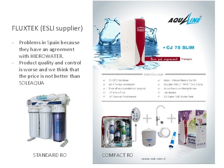 FLUXTEK (ESLI supplier) - Problems in Spain because they have an agreement with HIDROWATER.