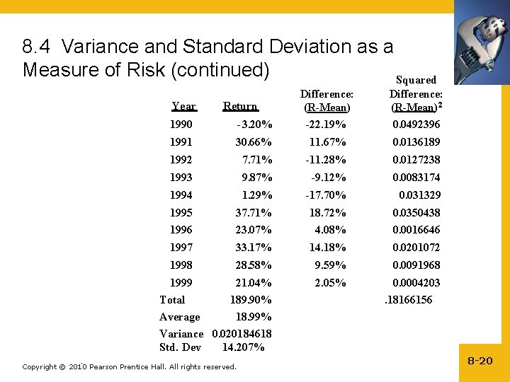 8. 4 Variance and Standard Deviation as a Measure of Risk (continued) Squared Difference: