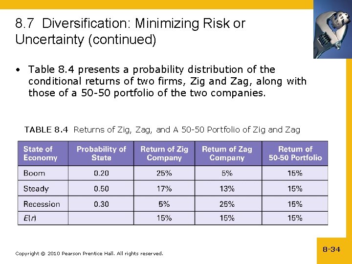 8. 7 Diversification: Minimizing Risk or Uncertainty (continued) • Table 8. 4 presents a