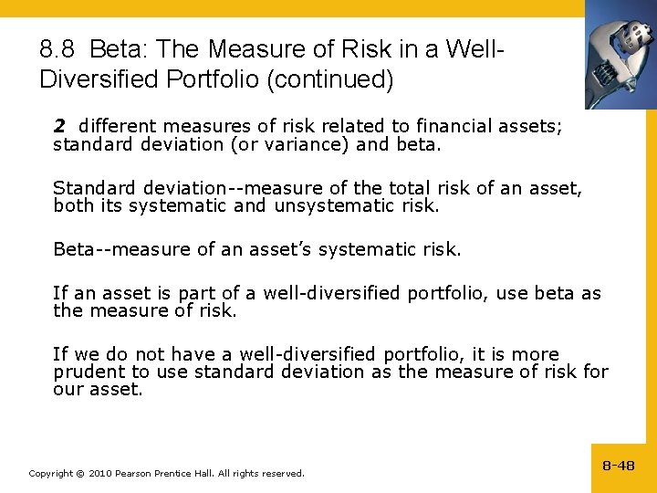 8. 8 Beta: The Measure of Risk in a Well. Diversified Portfolio (continued) 2