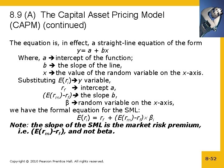 8. 9 (A) The Capital Asset Pricing Model (CAPM) (continued) The equation is, in