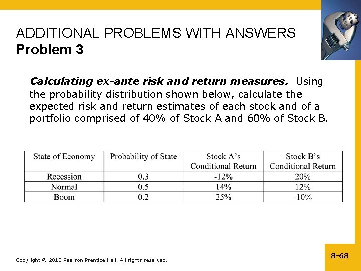 ADDITIONAL PROBLEMS WITH ANSWERS Problem 3 Calculating ex-ante risk and return measures. Using the