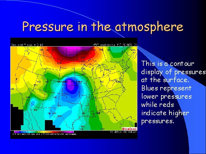 Pressure in the atmosphere This is a contour display of pressures at the surface.