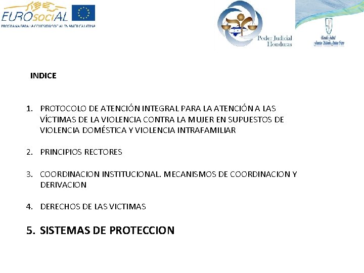 INDICE 1. PROTOCOLO DE ATENCIÓN INTEGRAL PARA LA ATENCIÓN A LAS VÍCTIMAS DE LA