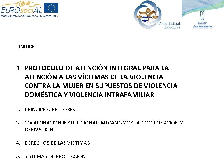 INDICE 1. PROTOCOLO DE ATENCIÓN INTEGRAL PARA LA ATENCIÓN A LAS VÍCTIMAS DE LA