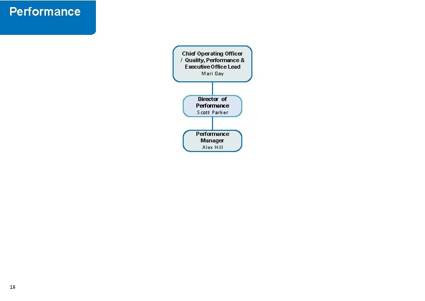 Performance Chief Operating Officer / Quality, Performance & Executive Office Lead Mari Gay Director