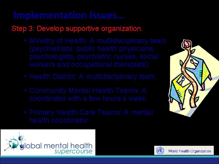 Implementation Issues… Step 3: Develop supportive organization. i Ministry of Health: A multidisciplinary team