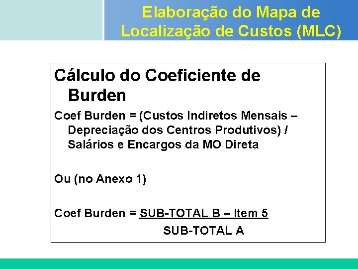 Elaboração do Mapa de Localização de Custos (MLC) Certificada ISO 9002 Cálculo do Coeficiente Elaboração do Mapa de Localização de Custos (MLC) Certificada ISO 9002 Cálculo do Coeficiente